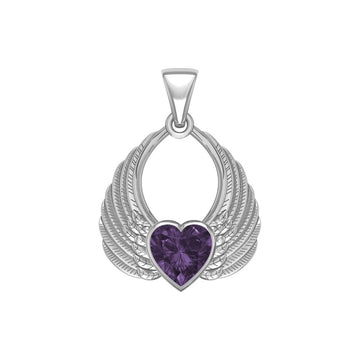 Gemstone Heart Angel Wings Silver Pendant TPD5169 - Jewelry
